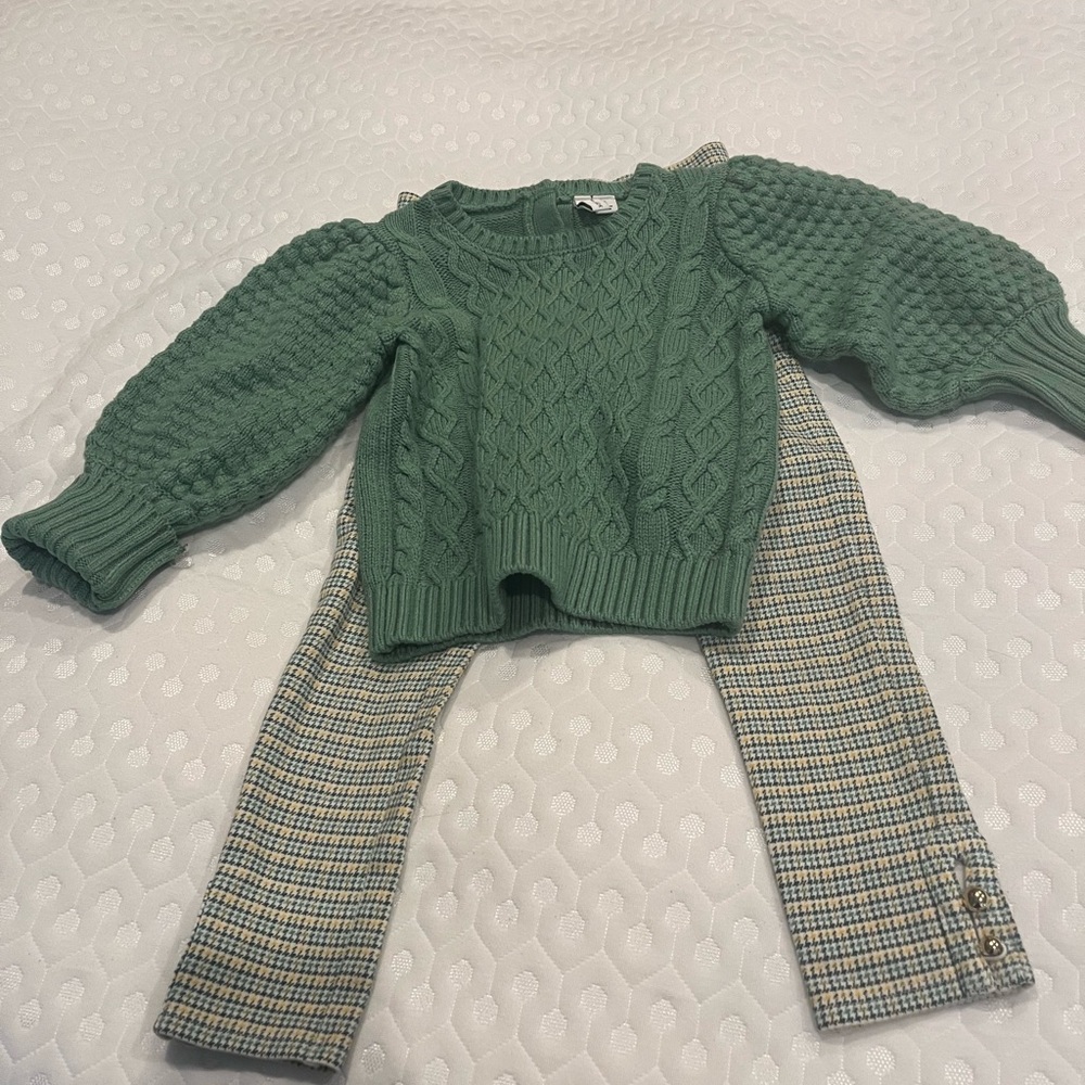 Charming Green Knit Sweater and pants for kids